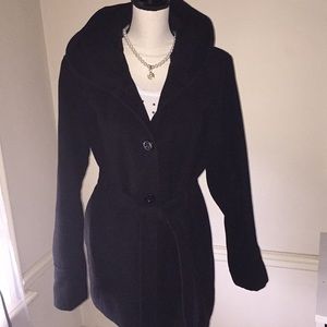 Black Hooded Mid-Length Coat